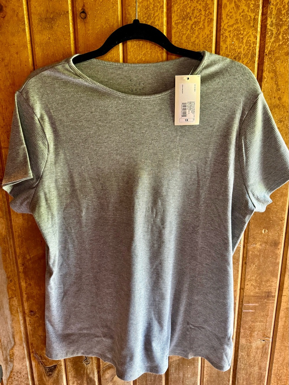 Gray Short Sleeve Ribbed Tee 2X